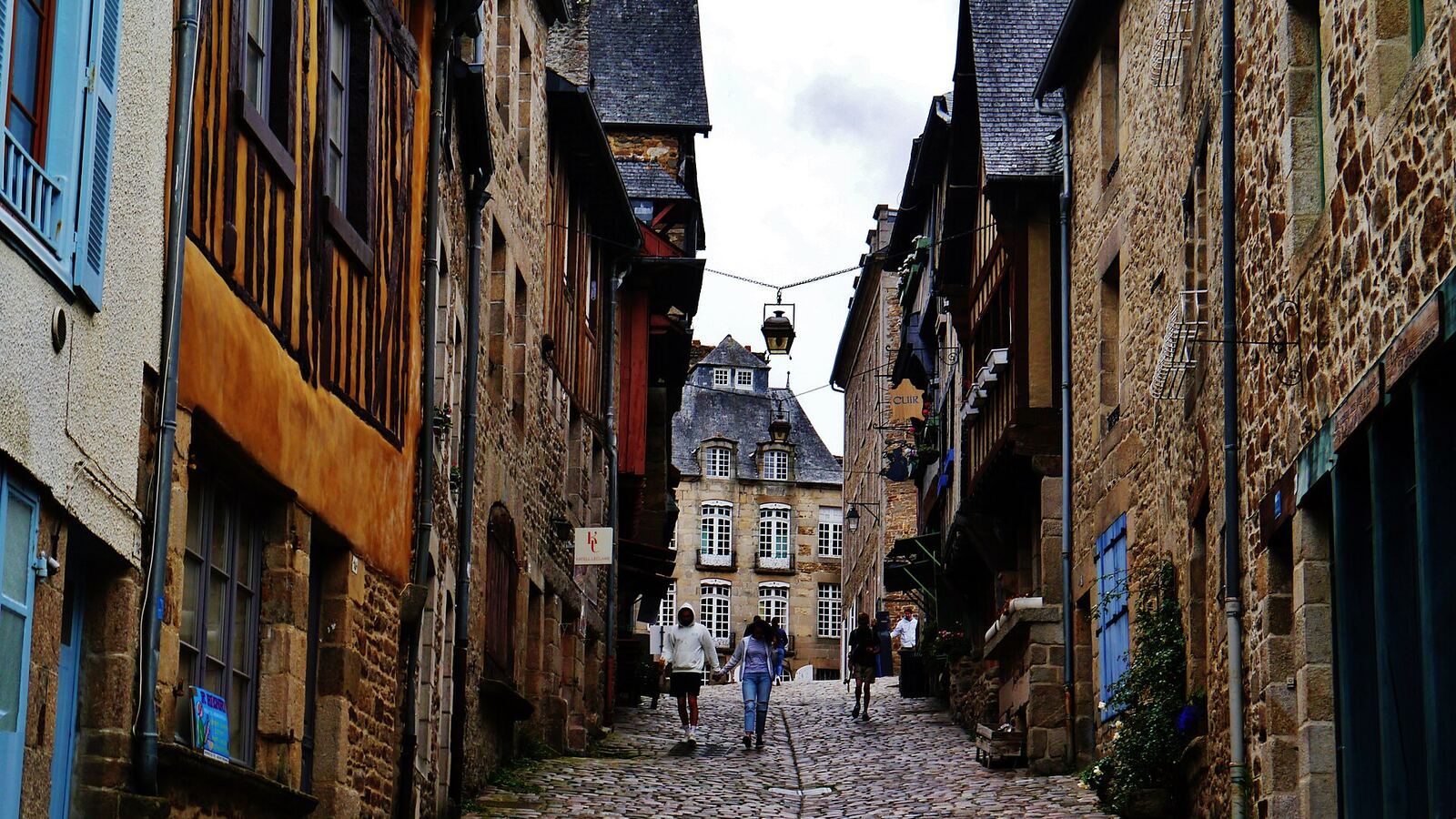 Half-timbered houses on the steep Rue du Jerzual in Dinan