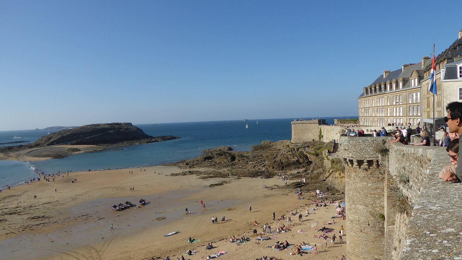 The ramparts of Saint-Malo above the beach at low tide